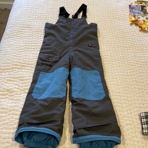 EUC Burton Gray Blue Kids Bib Skii Snow Overalls Size 5/6 dryride